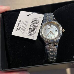 Seiko Silver Solar Watch with Diamond  Bezel
